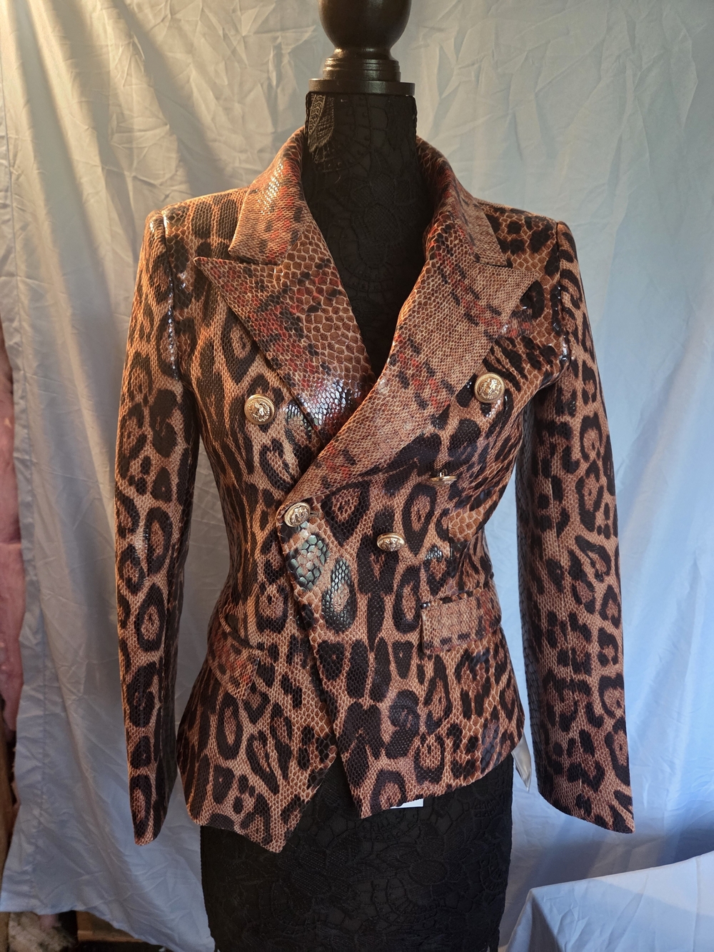 Leopard Print Double-Breasted Women's Blazer Jacket